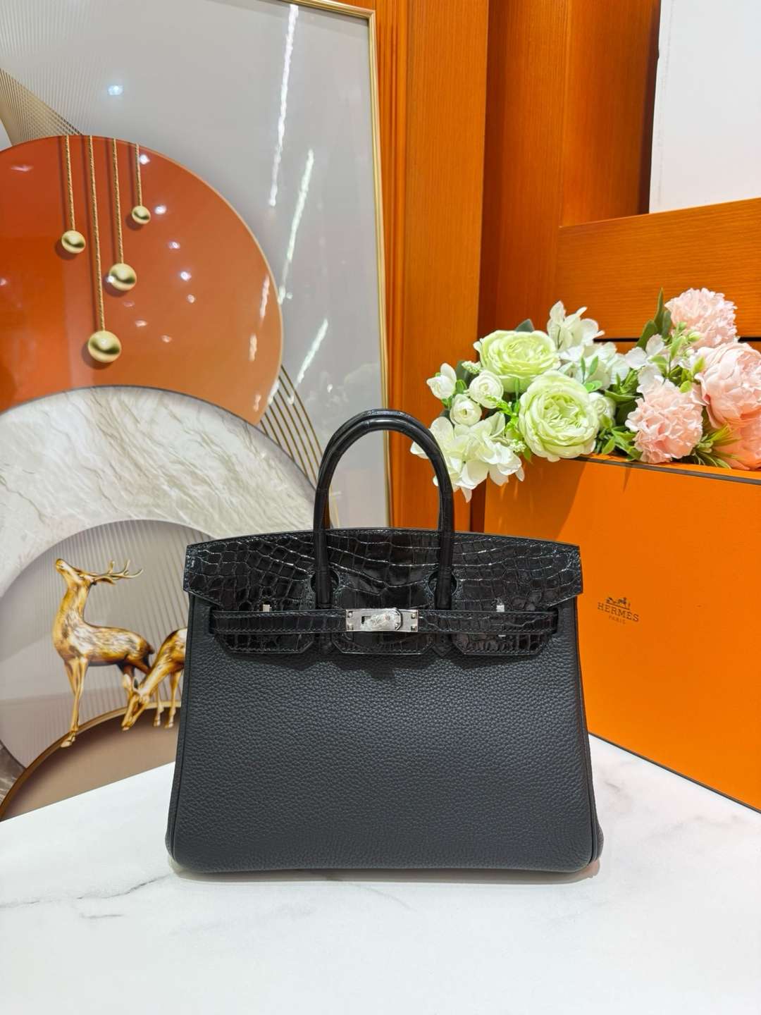 Hermes Birkin 25 Noir Matte Alligator and Togo Touch